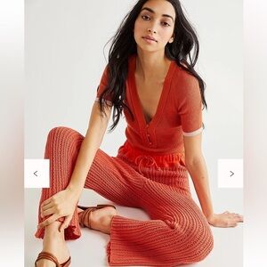 NWT Free People Beach Day Sweater Pants Boho Comfy Cotton Size M Terra Cotta